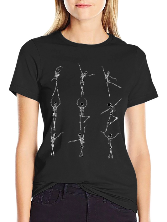 Dancing Skeleton Graphic Tee - Black Cotton Shirt