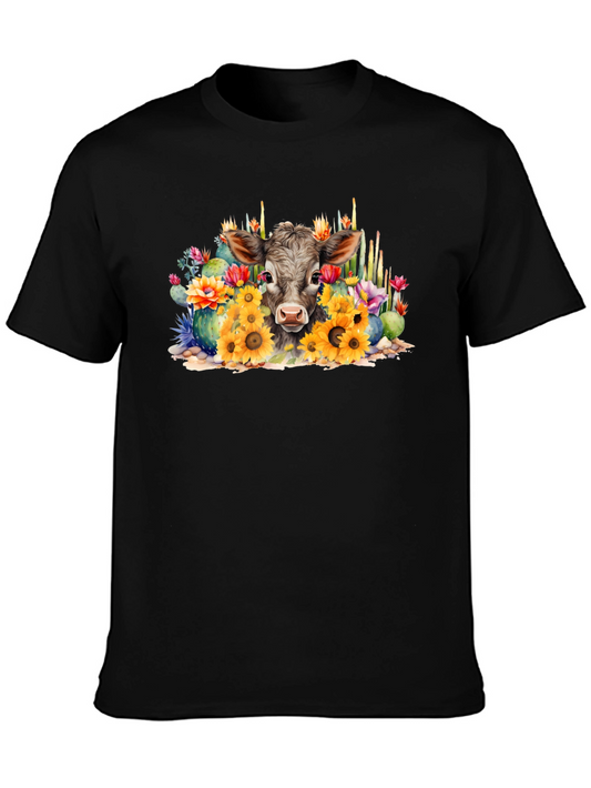 Cow with Flowers Black Tee
