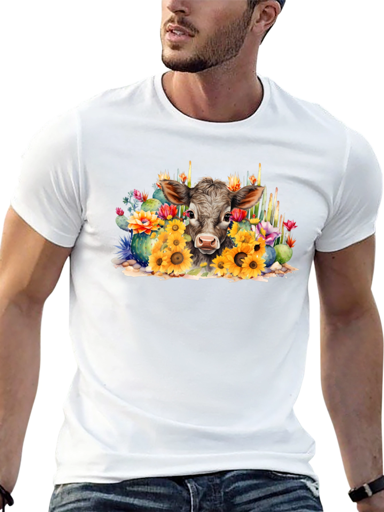 Cow with Flowers Black Tee