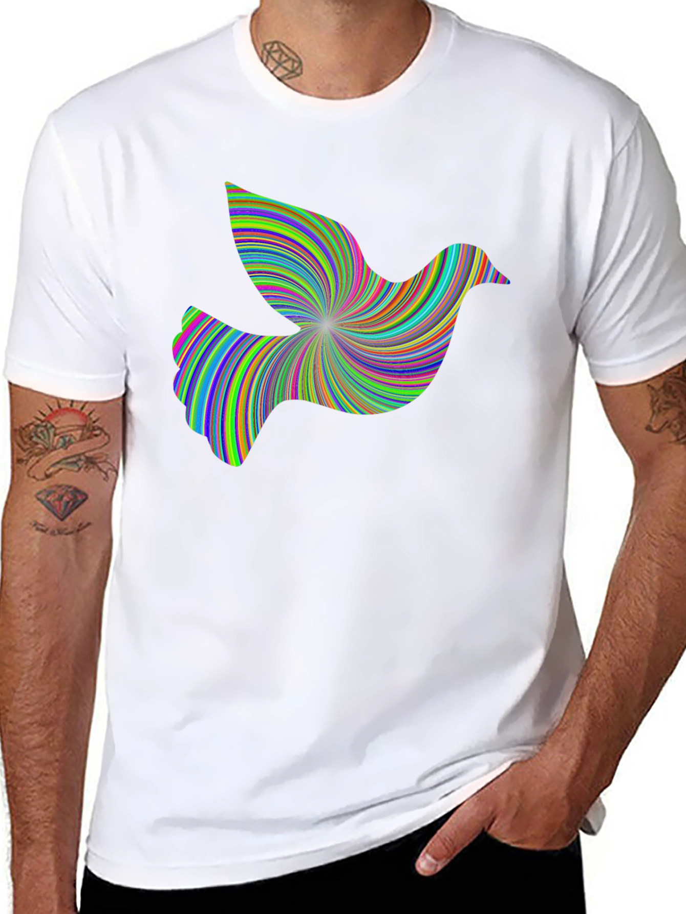 Psychedelic Dove Graphic Tee - Unique Design Soft Cotton