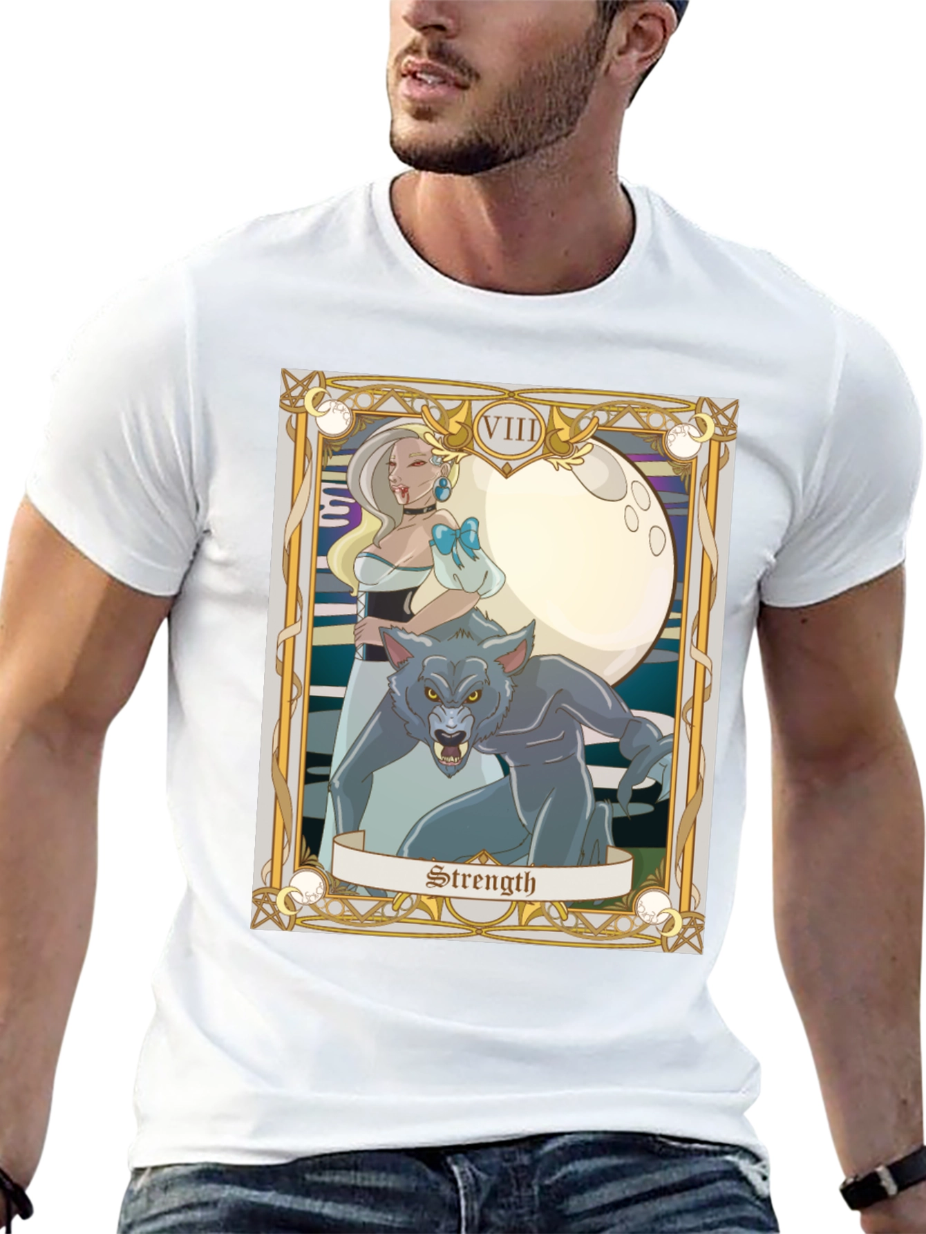 Strength Tarot Card Graphic Tee - Vampire and Werewolf