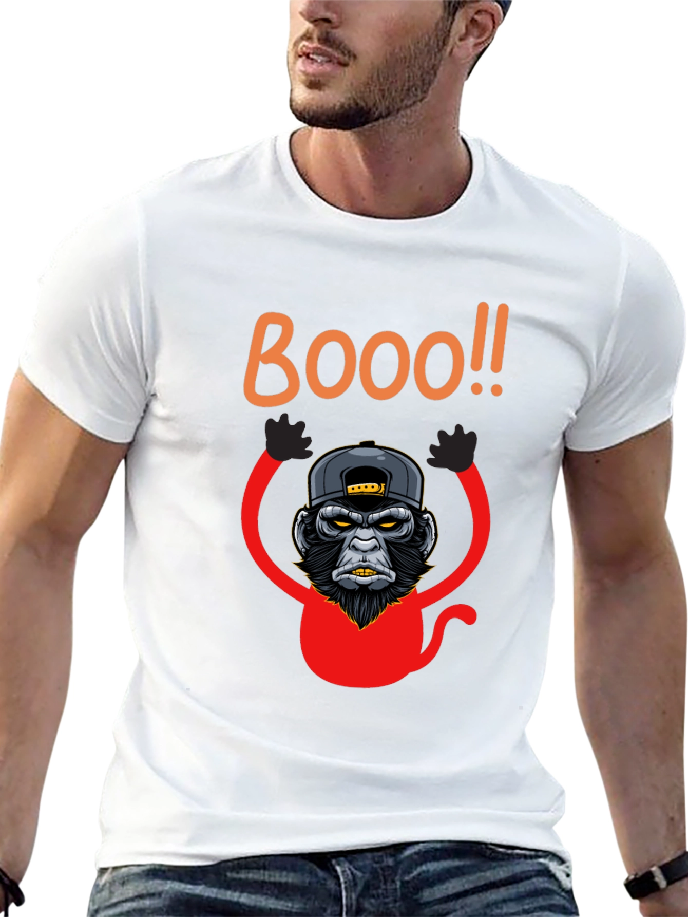 Boo Monkey Graphic Tee - Black Crew Neck Shirt