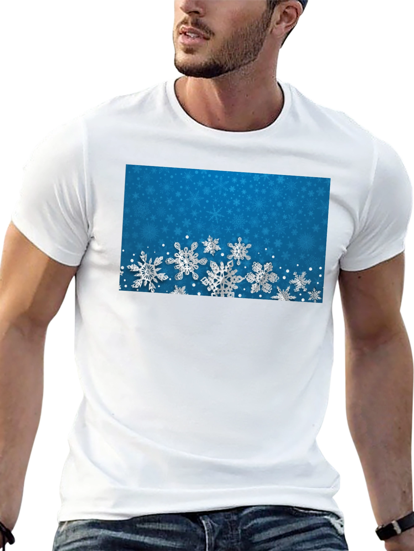 Snowflake Pattern Black T-Shirt