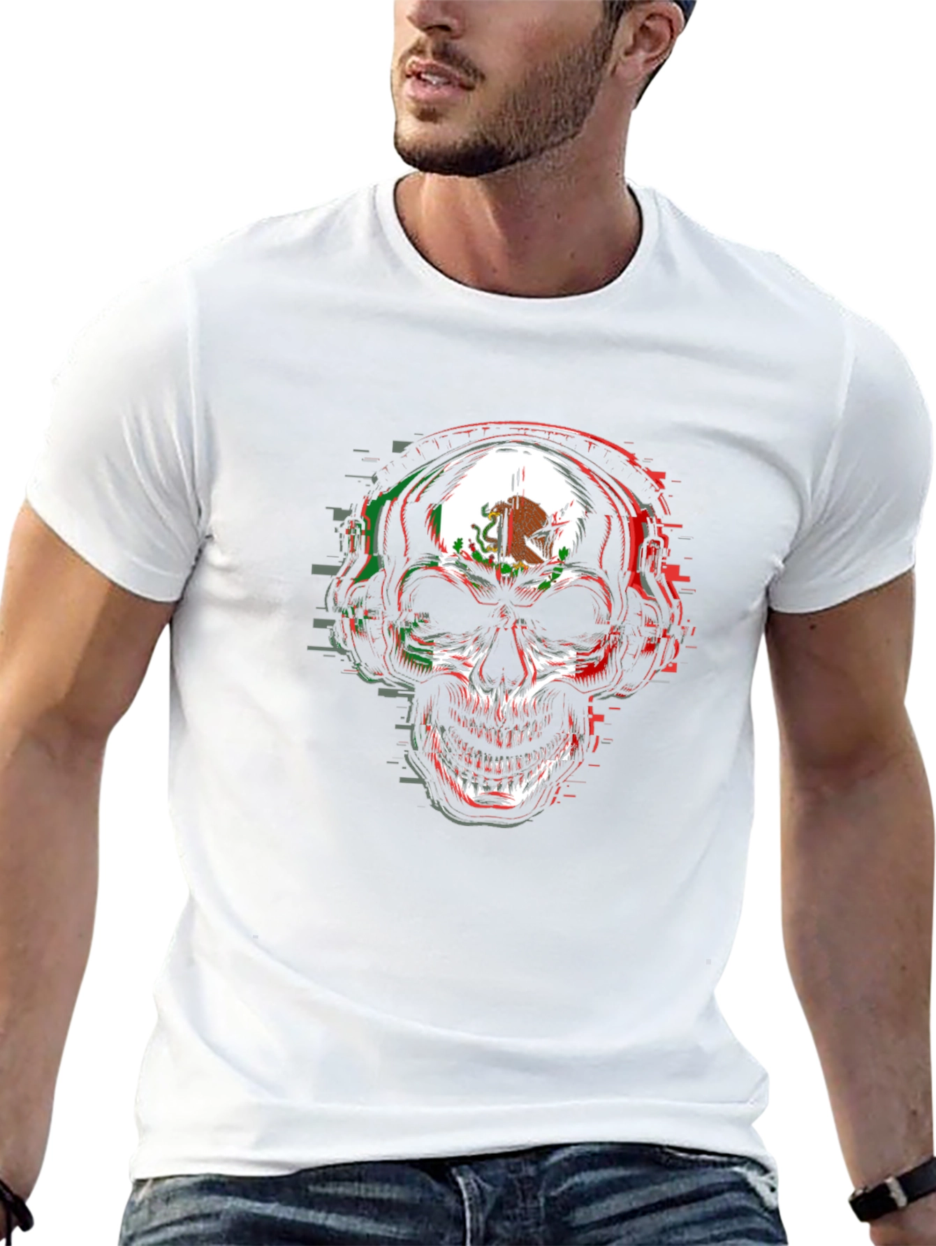 Mexican Flag Skull Graphic Tee - Mens Black T-Shirt