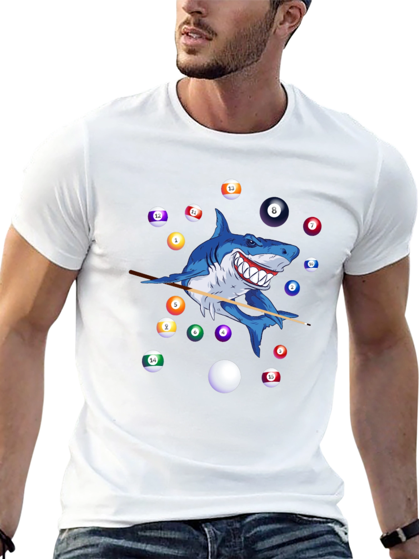 Shark Playing Pool Graphic T-Shirt