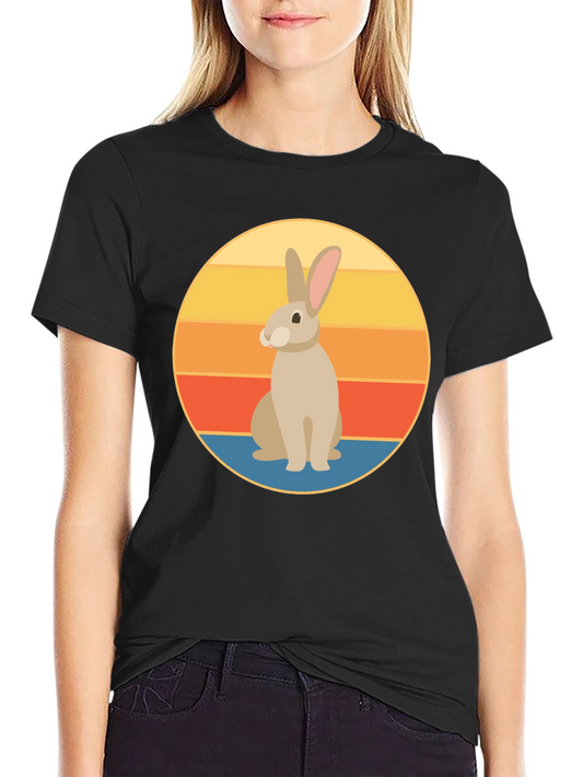 Retro Rabbit Graphic Tee - Soft Black Cotton T-Shirt