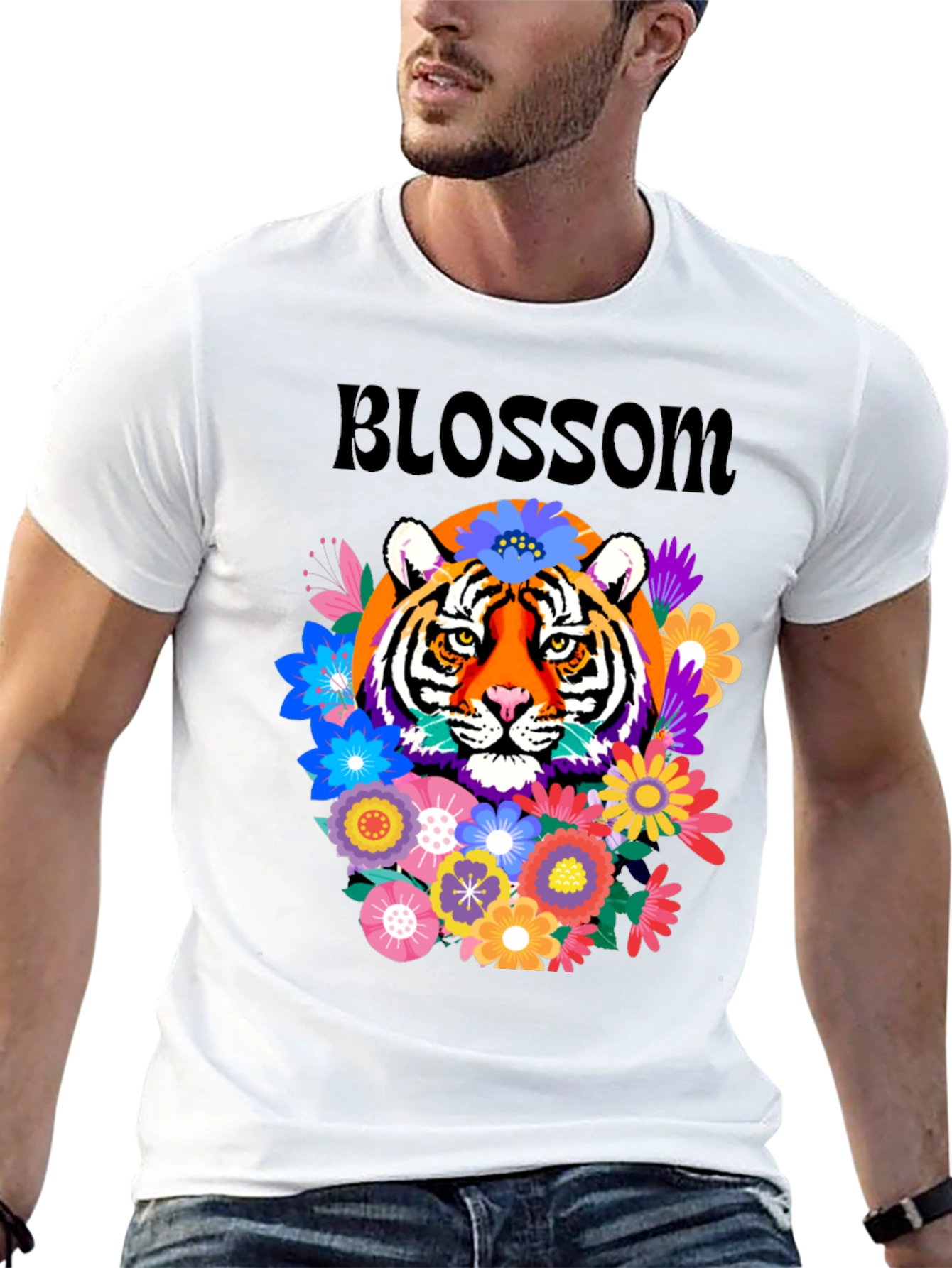 Tiger Blossom Graphic Tee - Floral Tiger Design
