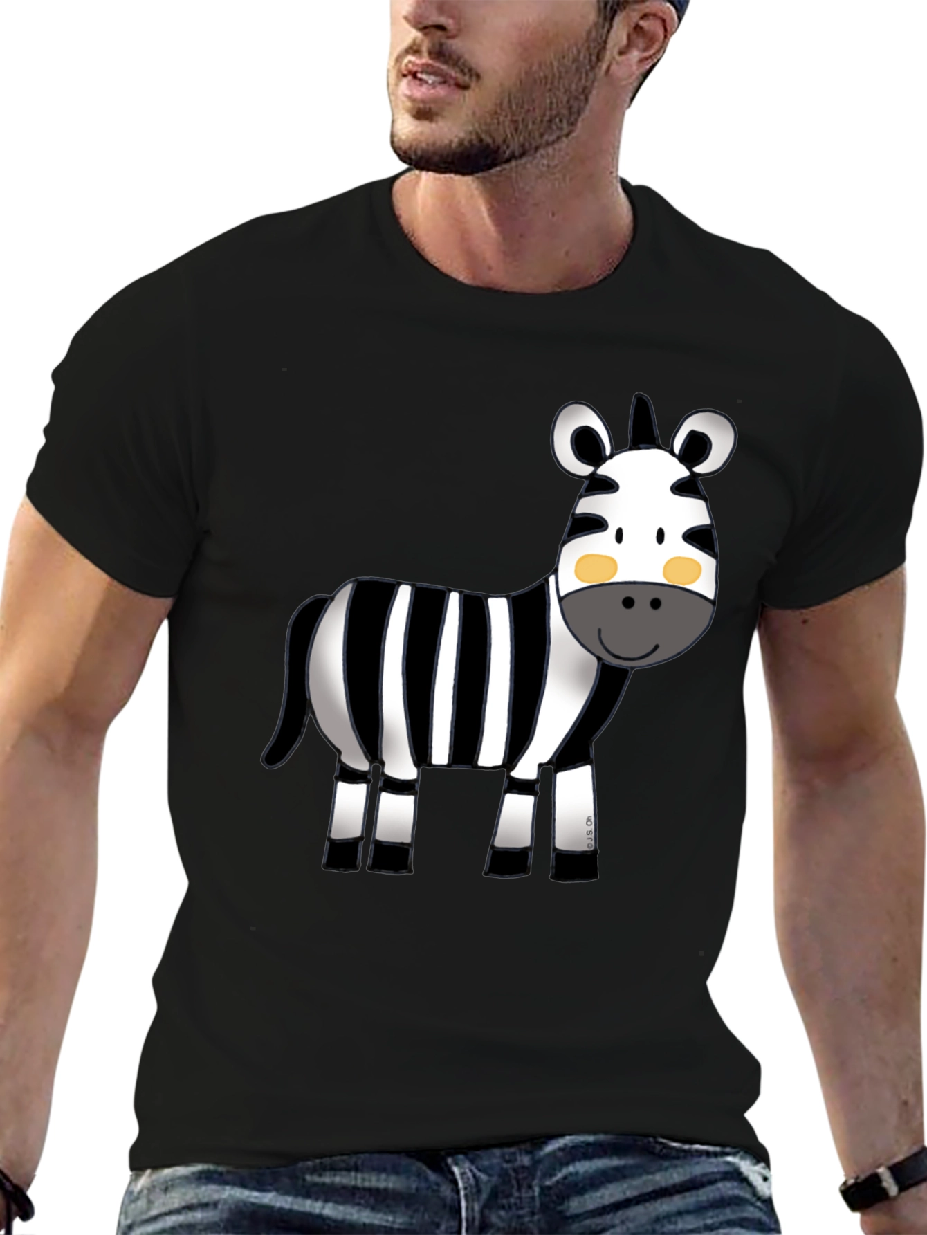 Cute Zebra Graphic Tee - Black Cotton T-Shirt