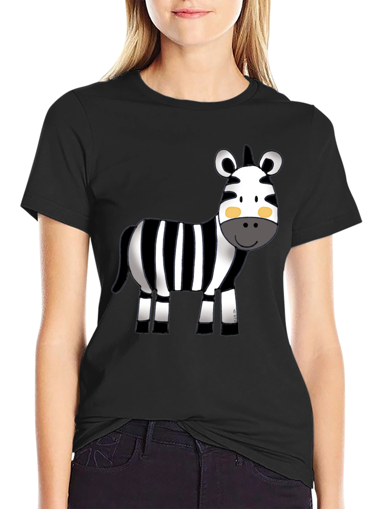 Cute Zebra Graphic Tee - Black Cotton T-Shirt