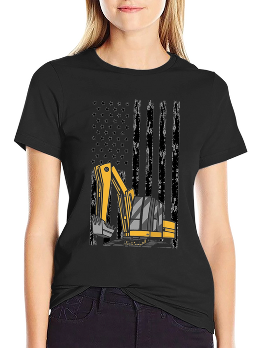 Excavator American Flag Mens Black T-Shirt