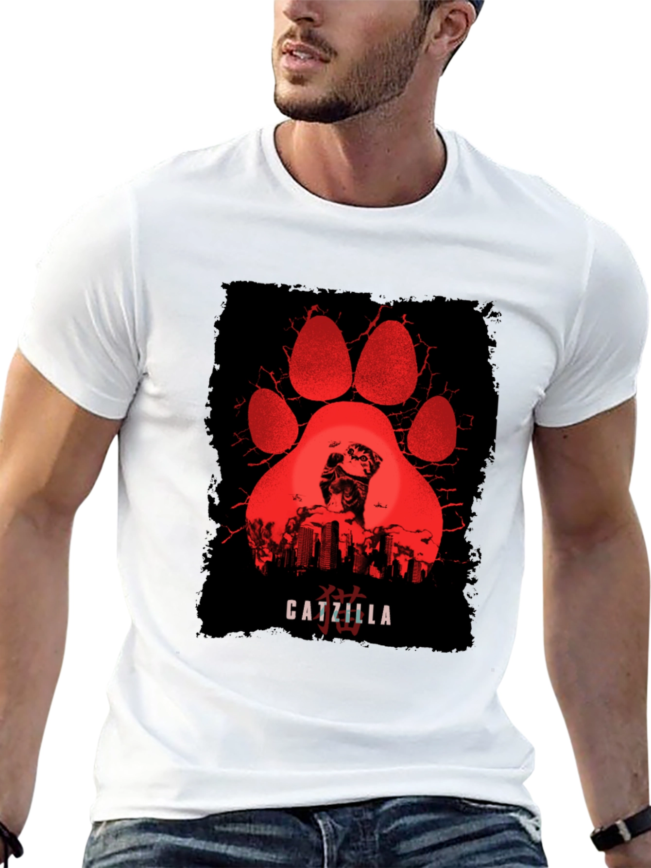 Catzilla T-Shirt - Red Paw Graphic