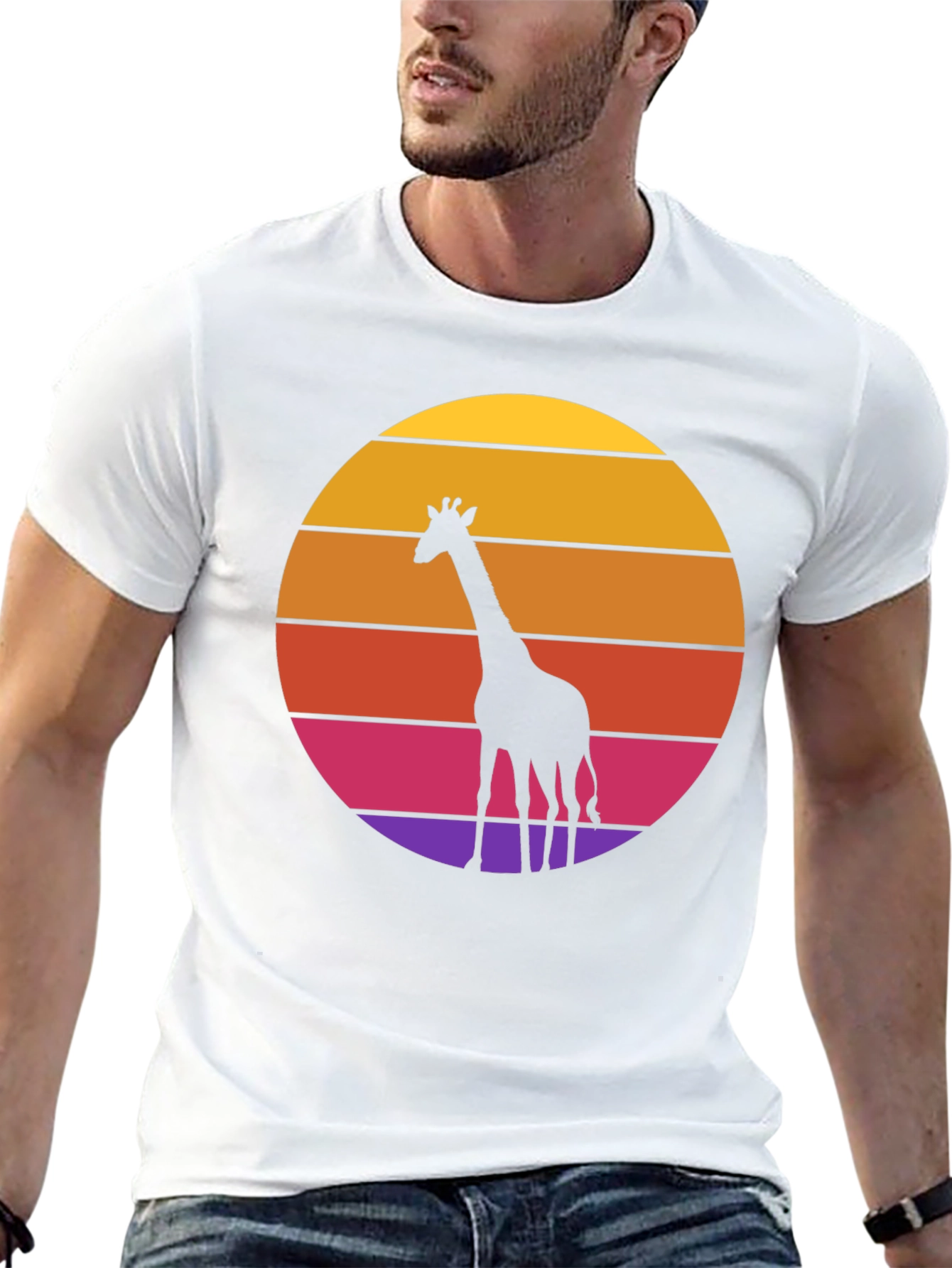 Giraffe Sunset Graphic T-Shirt - Black