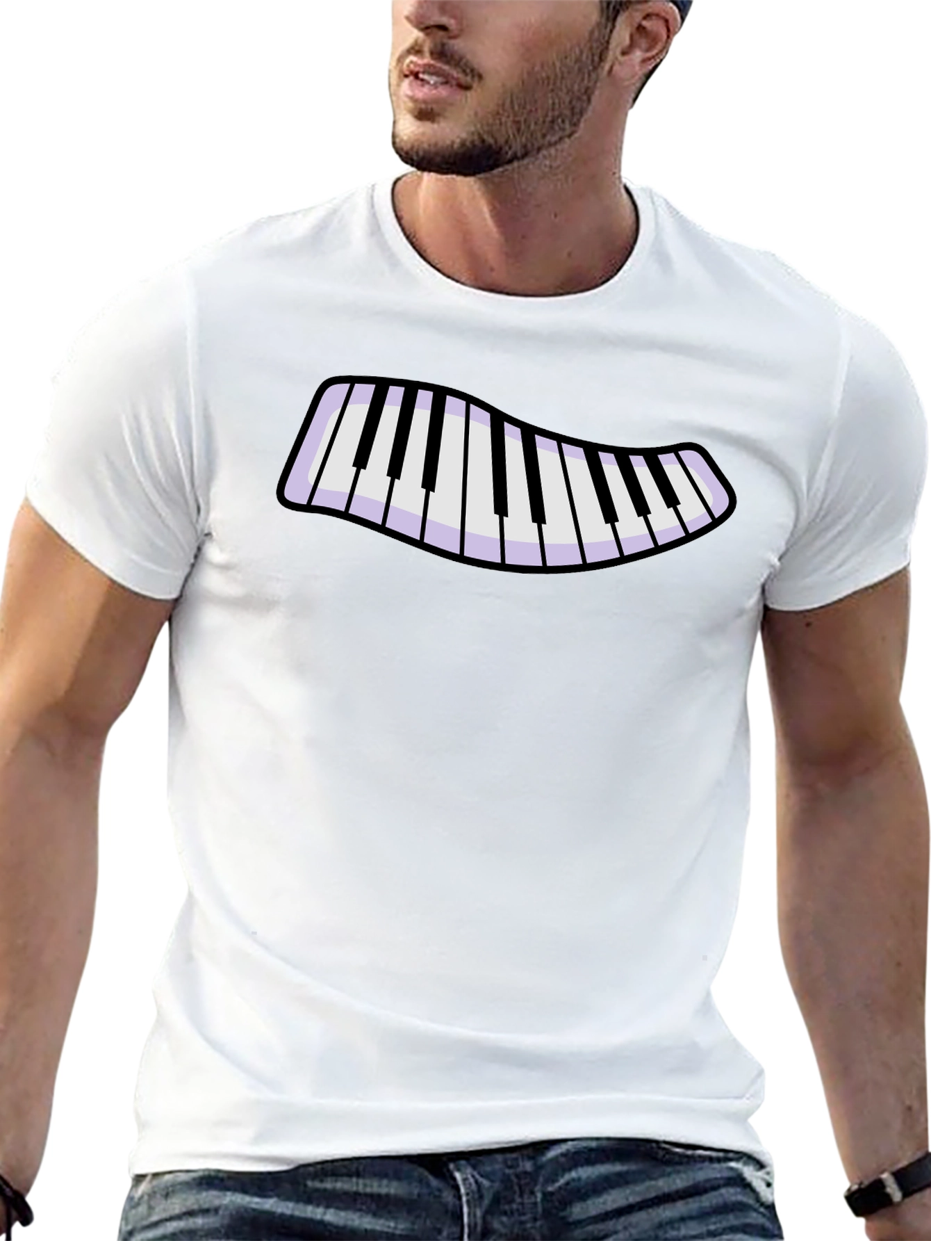 Piano Keys Graphic T-Shirt - Black Cotton Blend