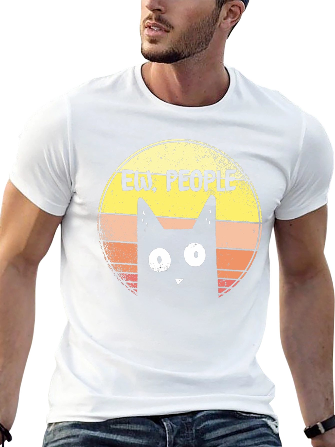 Ew People Cat Graphic Tee - Black Cotton T-Shirt
