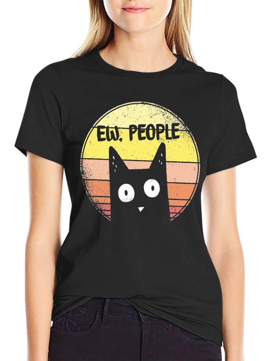 Ew People Cat Graphic Tee - Black Cotton T-Shirt