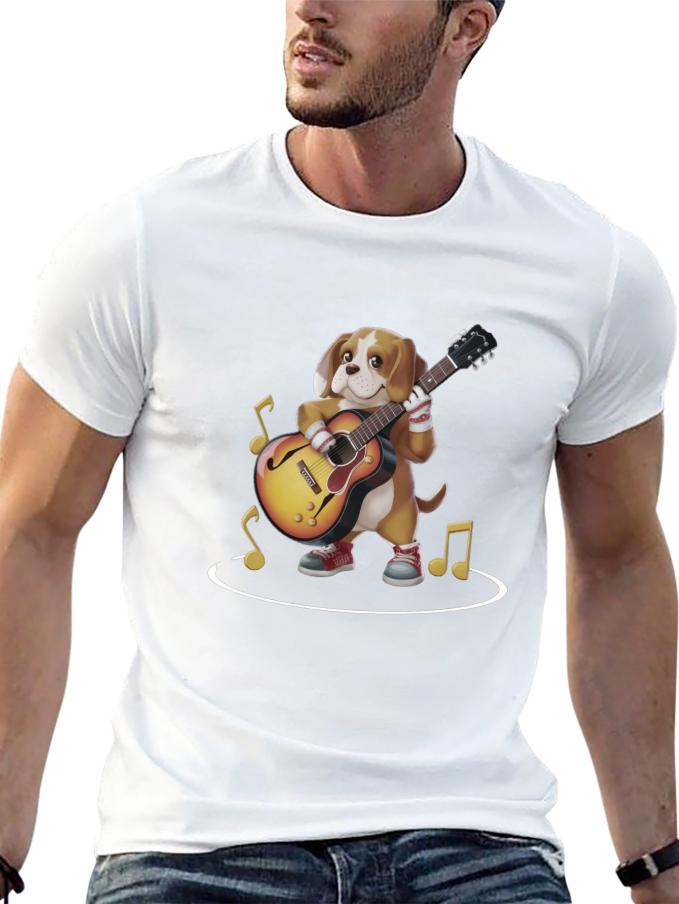 Dog Playing Guitar Graphic Tee