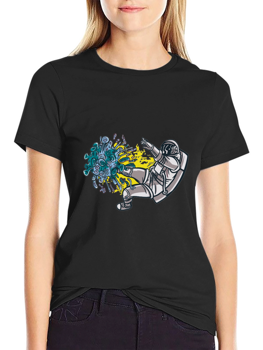 Astronaut Kicking Virus Graphic T-Shirt