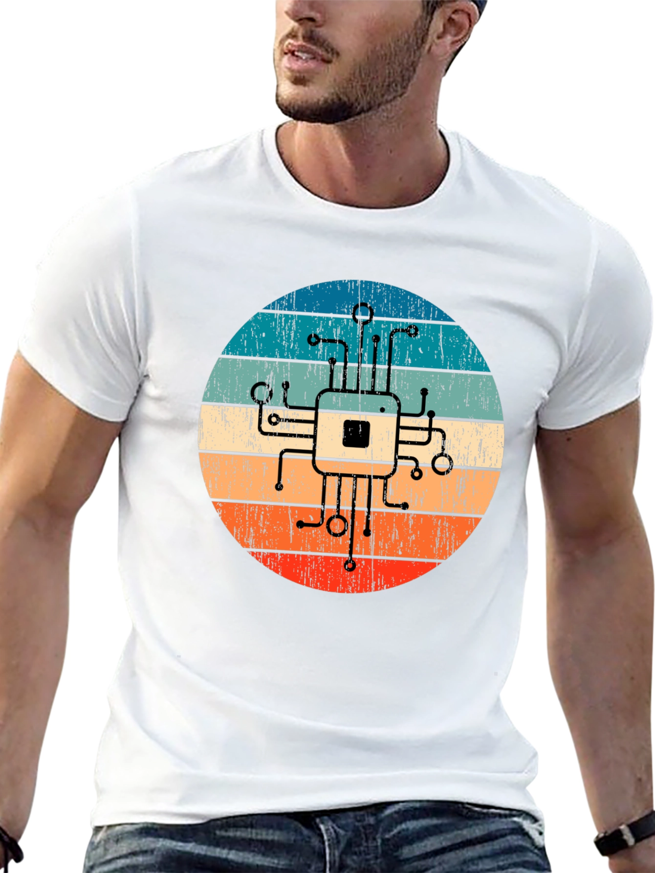 Retro Circuit Board Graphic Tee - Geek Chic Style