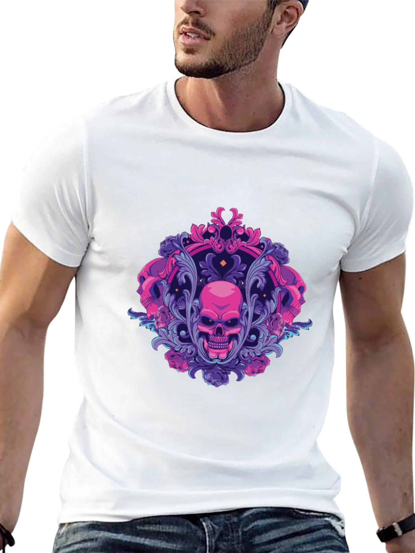 Skull Ornament Graphic Tee - Gothic Design