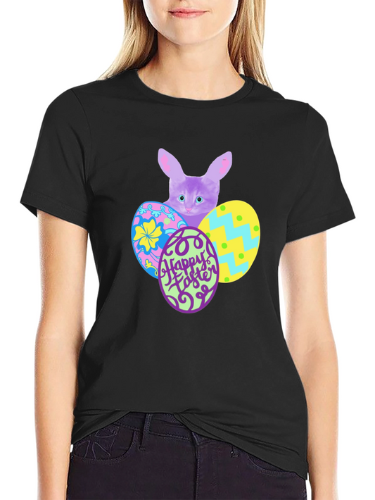 Easter Cat T-Shirt - Bunny Ears & Colorful Eggs
