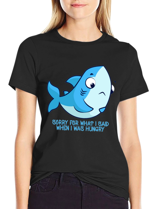 Hungry Shark Graphic Tee - Black Cotton T-Shirt