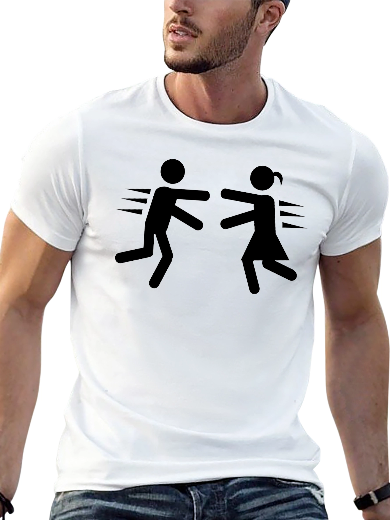 Stick Figure Hug Black T-Shirt