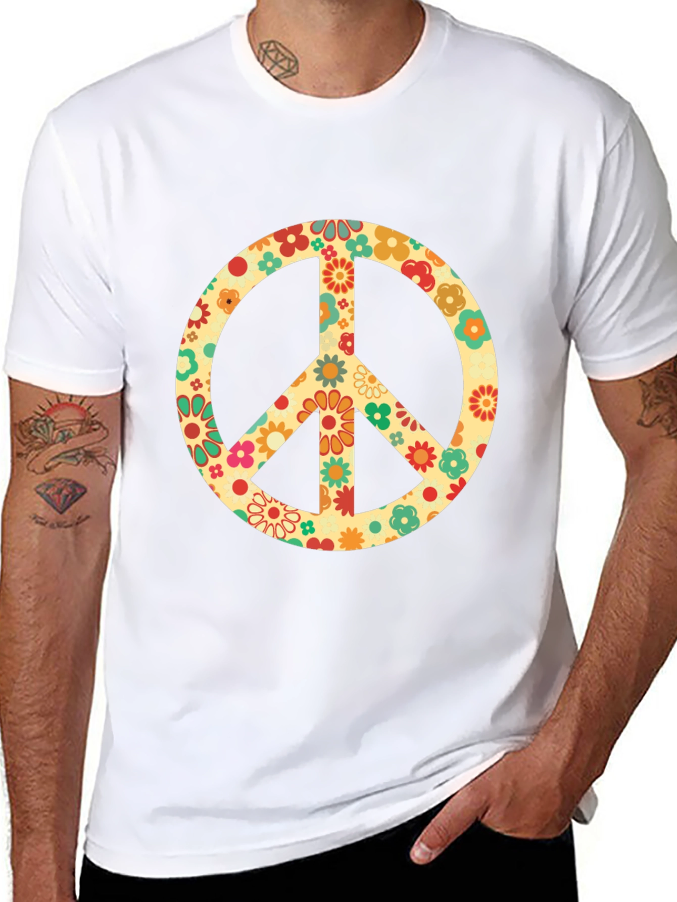 Retro Floral Peace Sign Graphic T-Shirt
