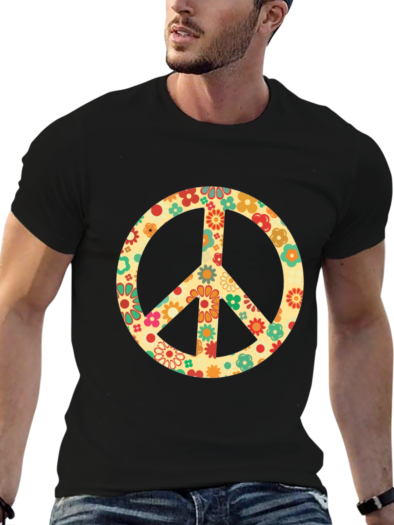 Retro Floral Peace Sign Graphic T-Shirt