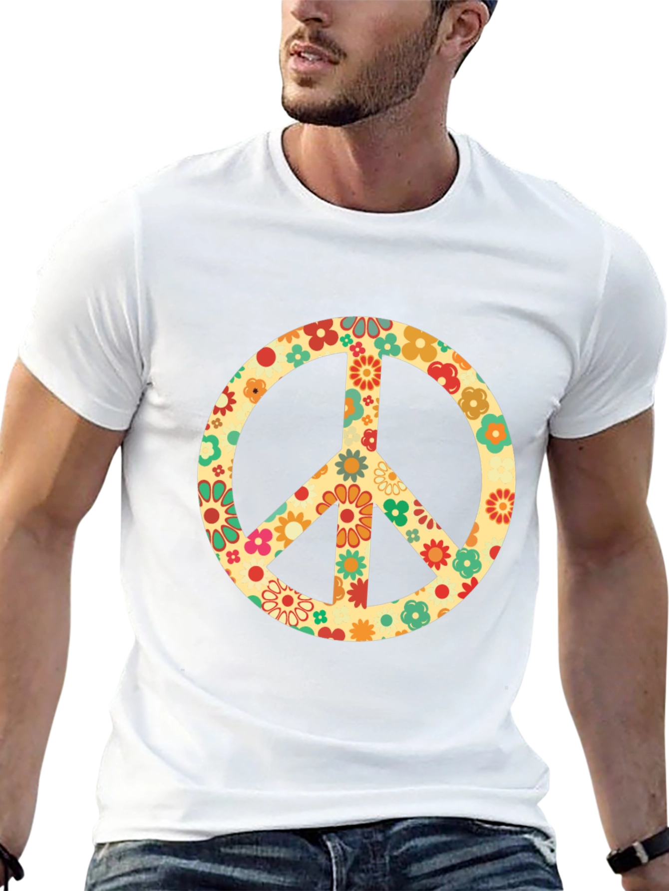 Retro Floral Peace Sign Graphic T-Shirt