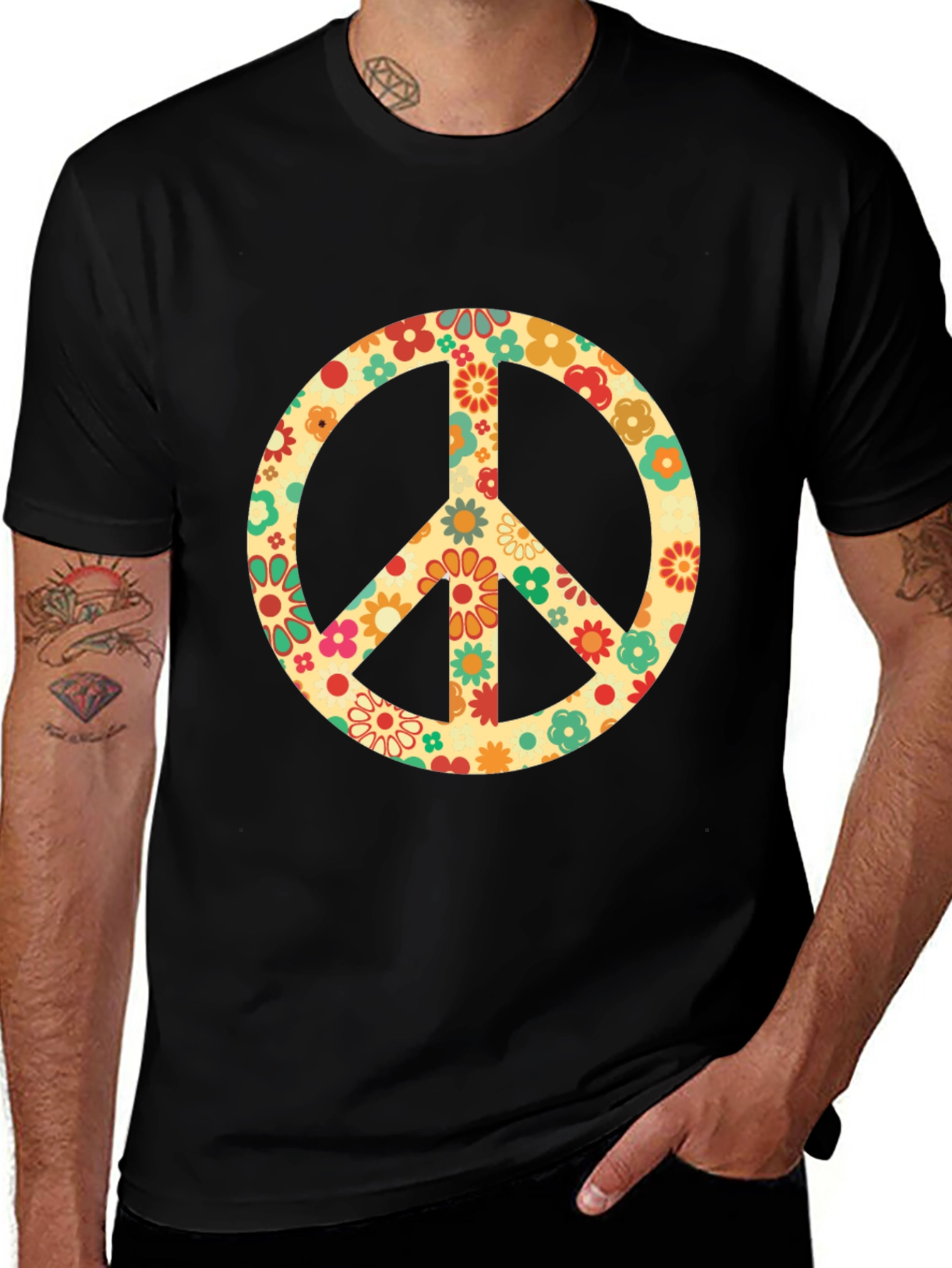 Retro Floral Peace Sign Graphic T-Shirt