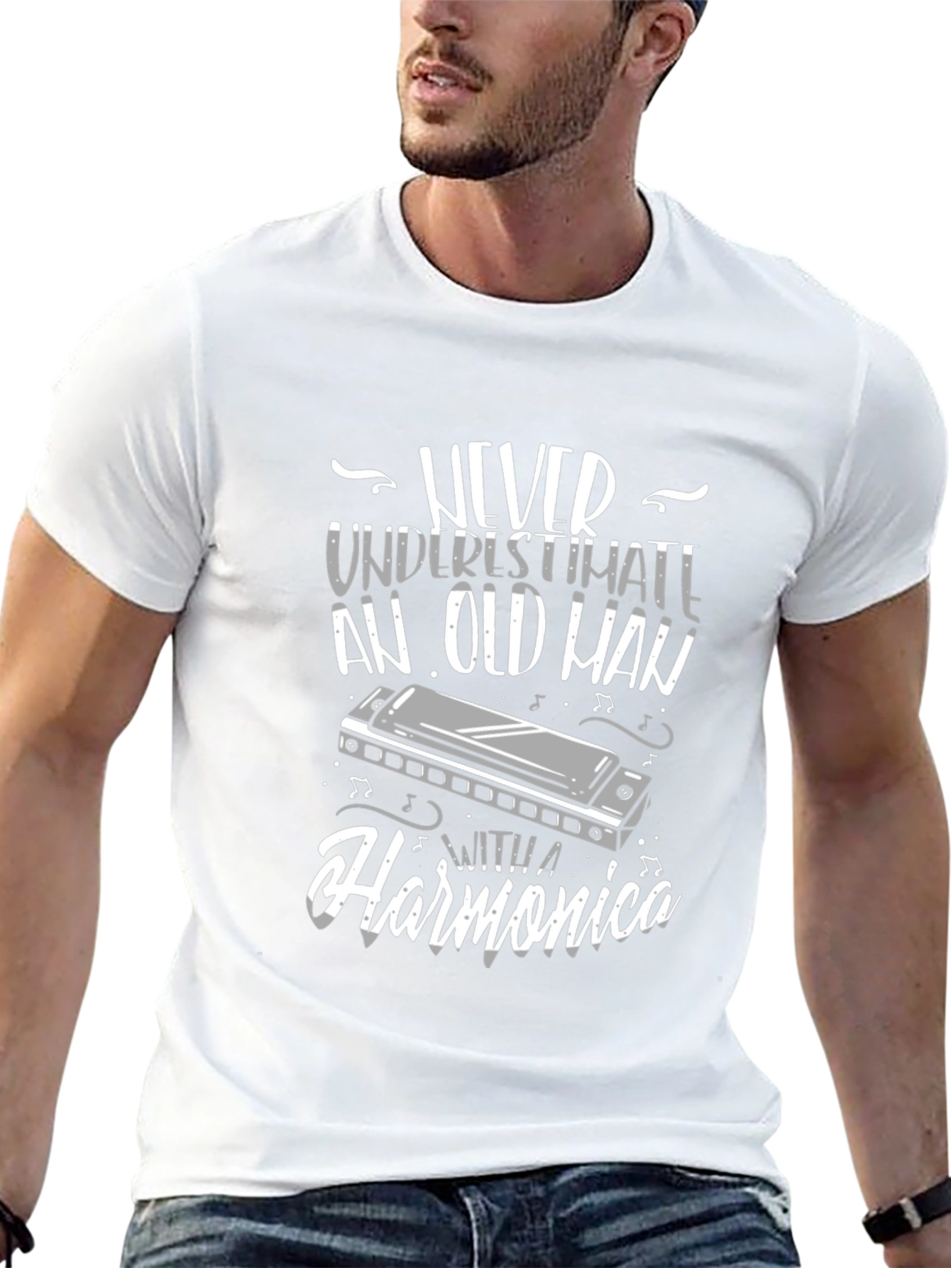 Never Underestimate An Old Man With A Harmonica T-Shirt