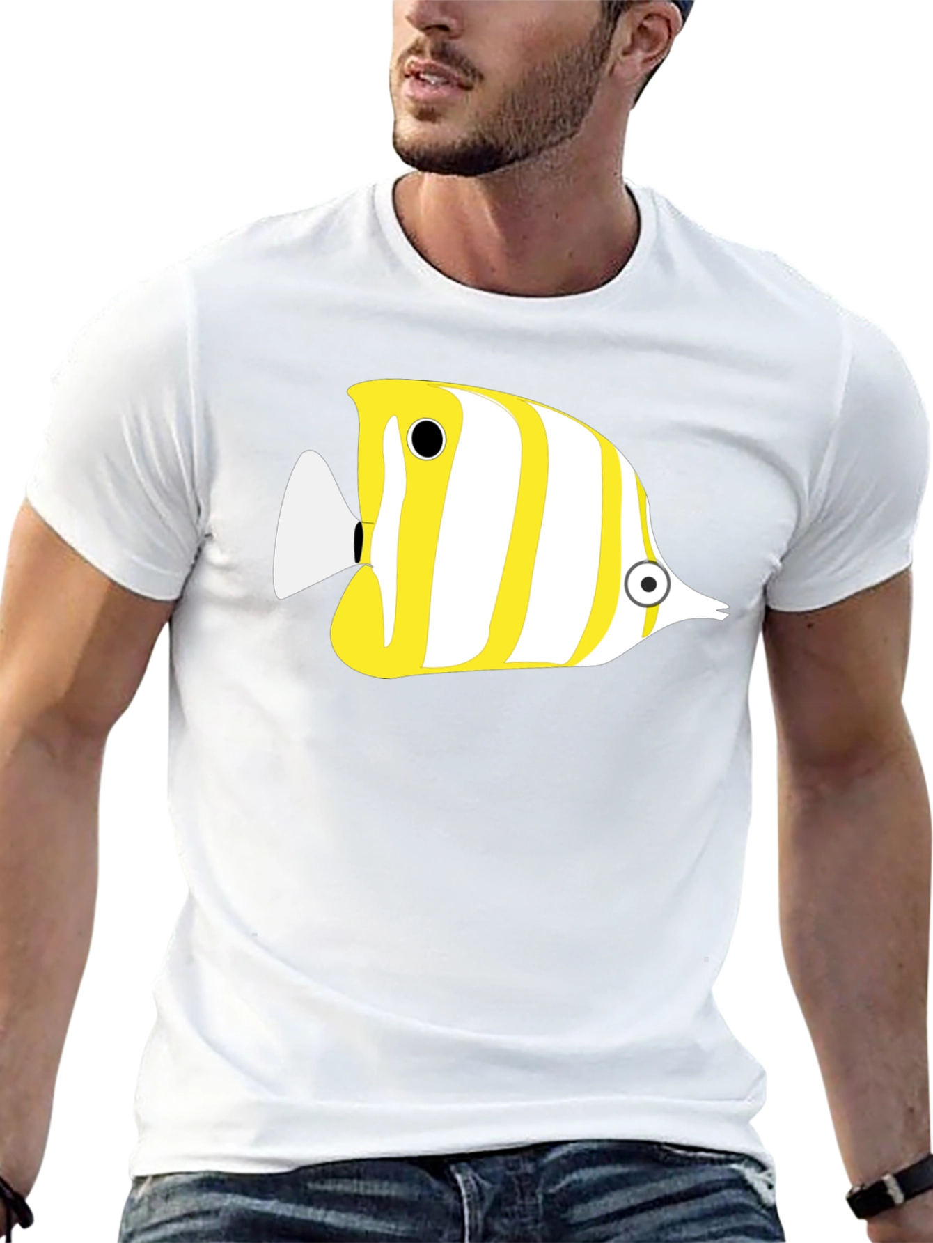 Stripped Fish Graphic Tee - Casual Black T-Shirt