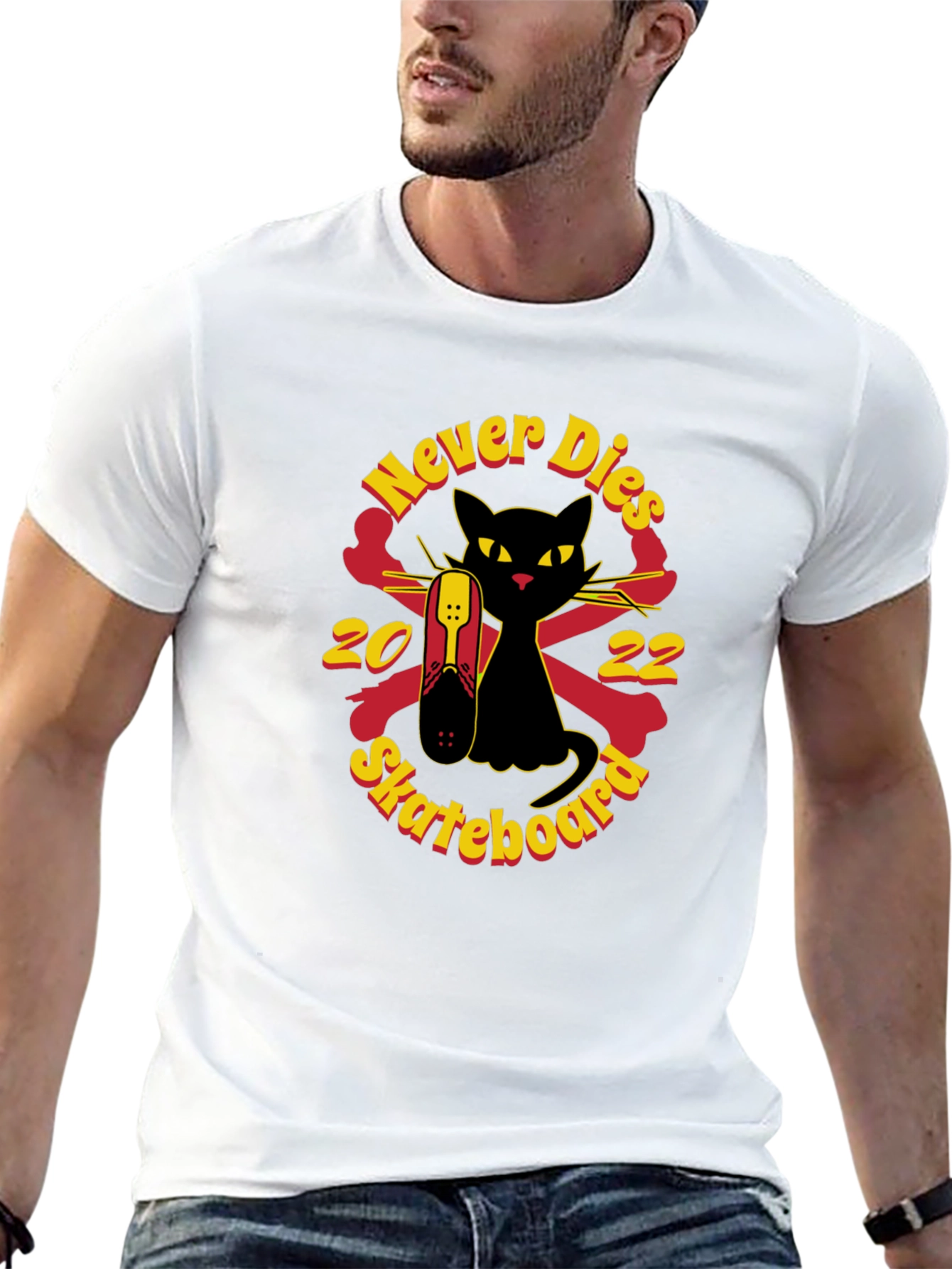 Never Dies Skateboard Black Cat Graphic Tee