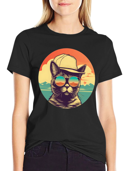 Cool Cat Beach Vibes Graphic T-Shirt