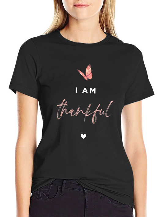 I am Thankful T-Shirt - Butterfly & Heart