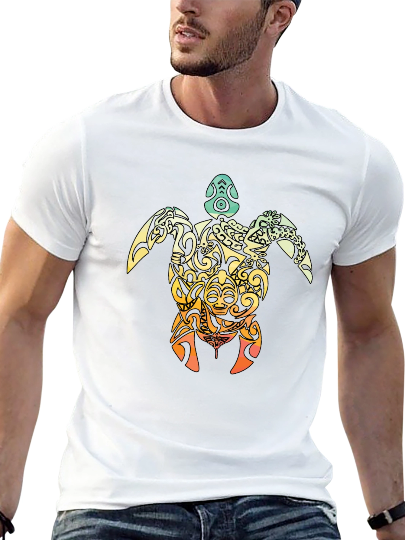 Tribal Turtle Graphic T-Shirt - Black