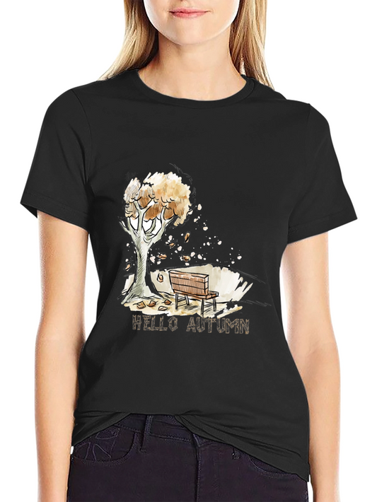 Autumn Scene Black Graphic T-Shirt