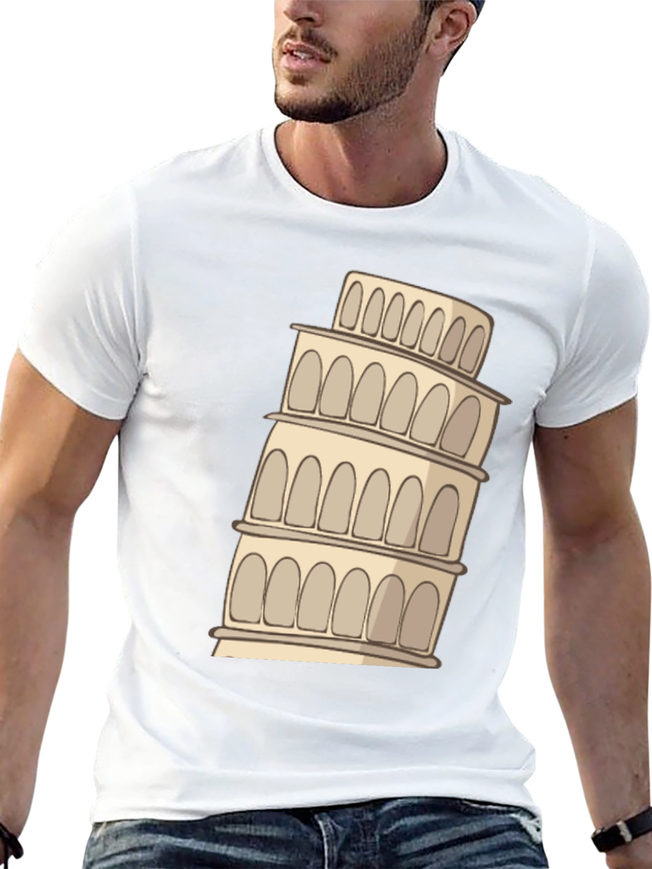 Leaning Tower Graphic Tee - Black Cotton T-Shirt