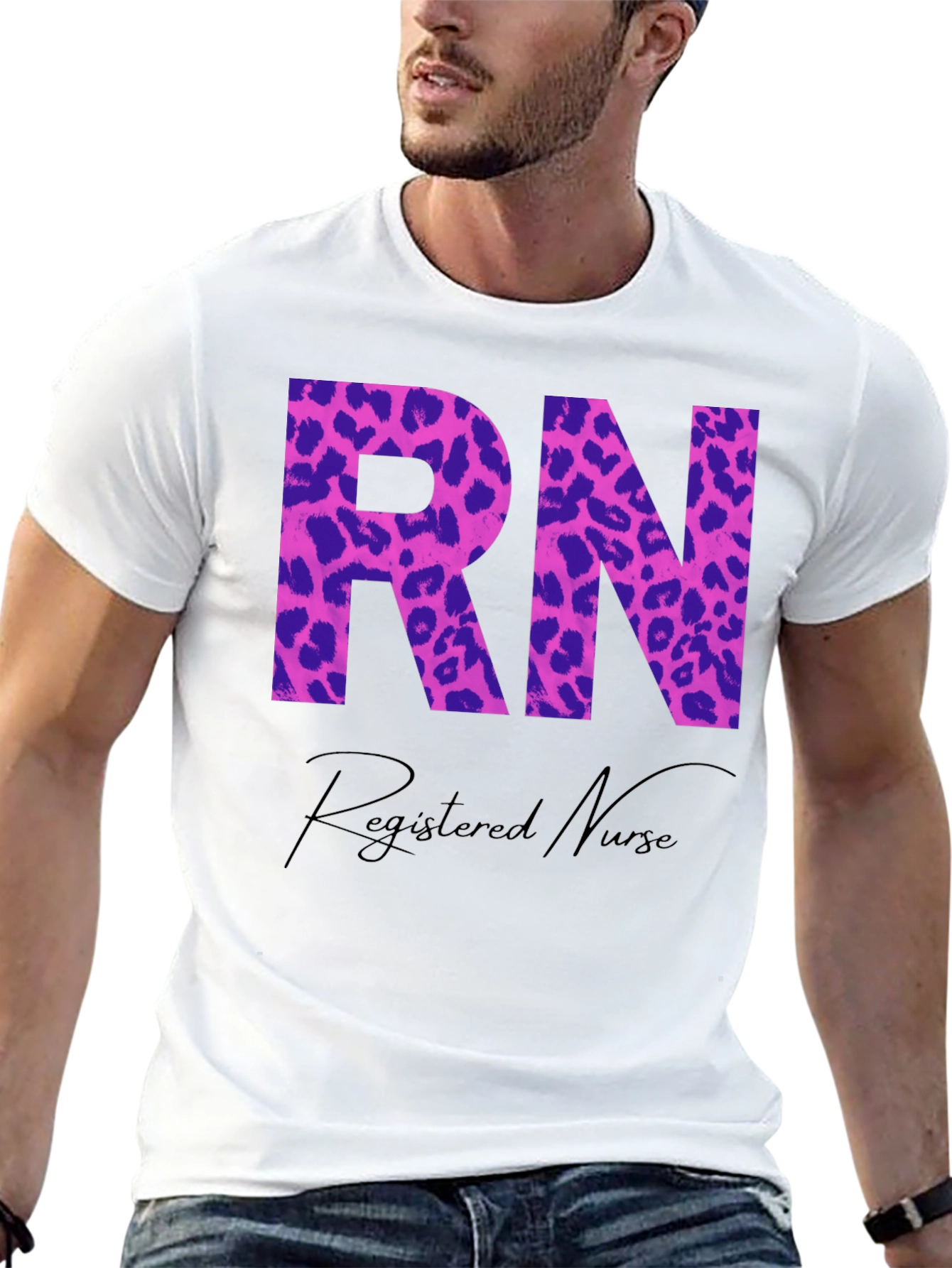 RN Registered Nurse Leopard Print Graphic T-Shirt