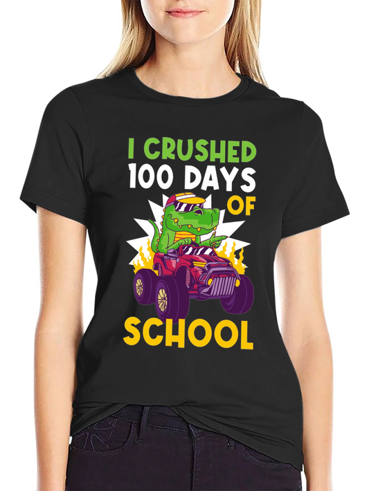I Crushed 100 Days of School T-Shirt Dinosaur Monster Truck Tee