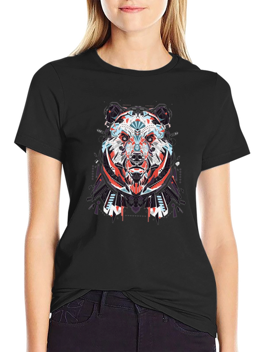 Geometric Bear Graphic Tee - Black Cotton T-Shirt