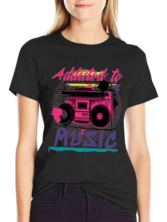 Addicted to Music Retro Boombox Graphic Tee