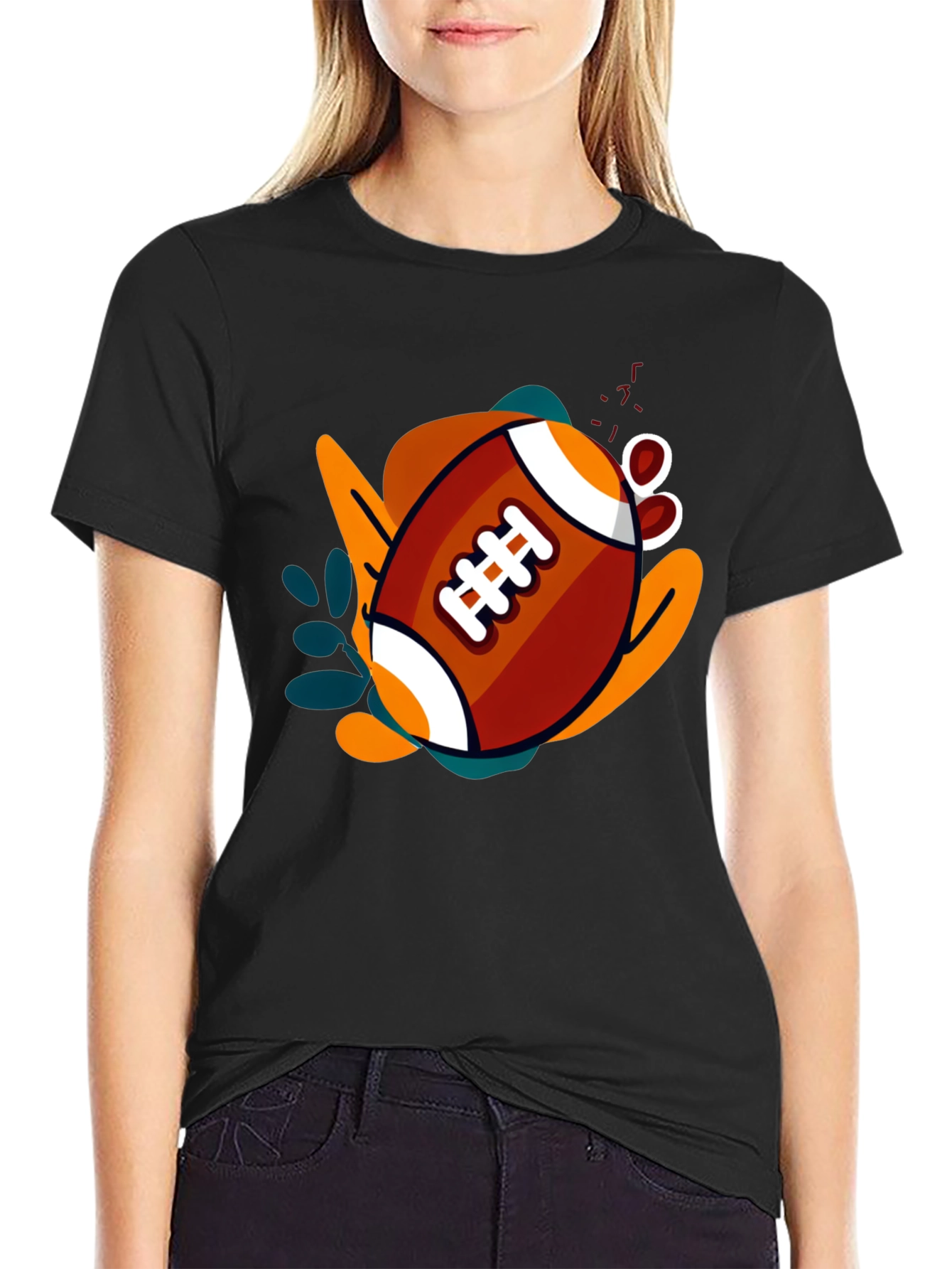 Graphic Football T-Shirt - Black Casual Tee