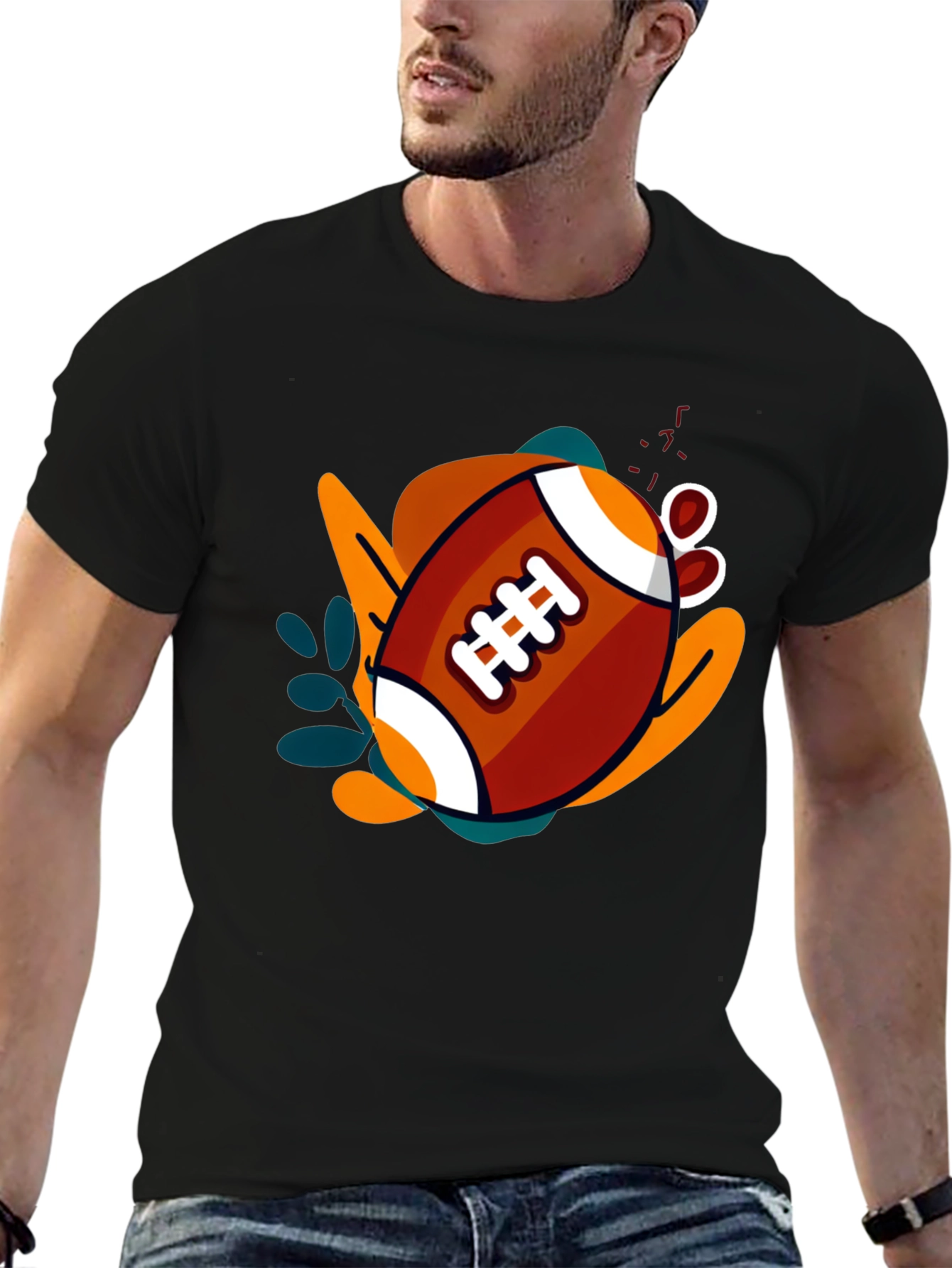 Graphic Football T-Shirt - Black Casual Tee