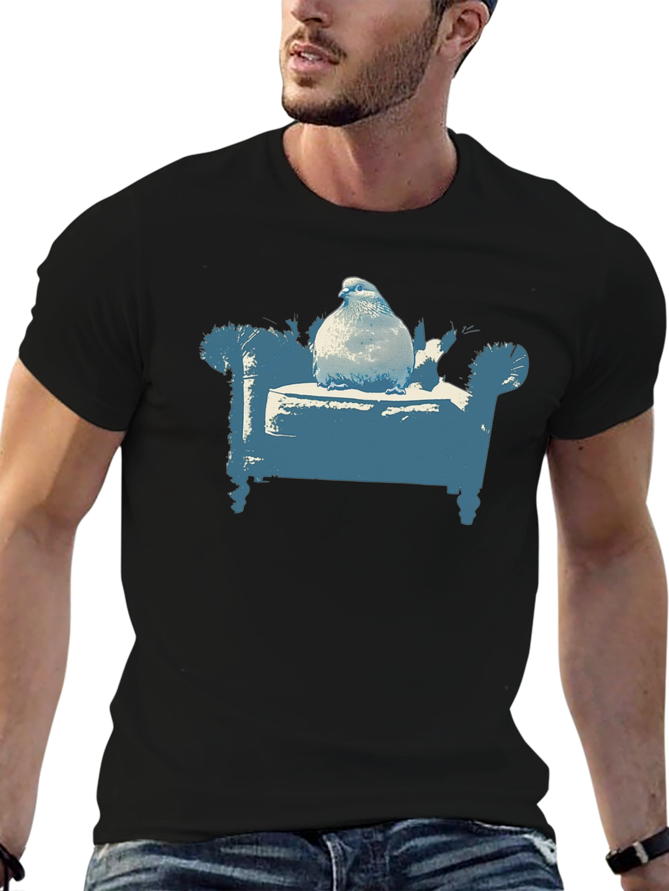Pigeon on Couch Graphic T-Shirt - Quirky Menswear