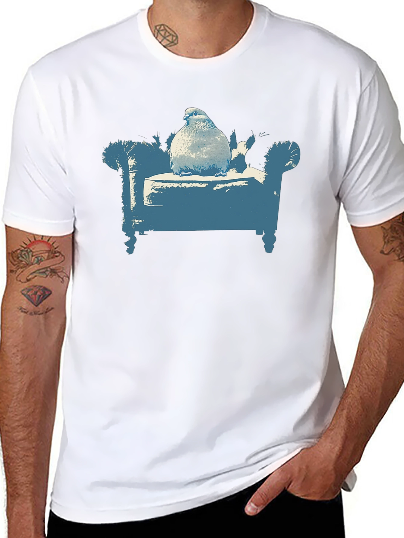 Pigeon on Couch Graphic T-Shirt - Quirky Menswear
