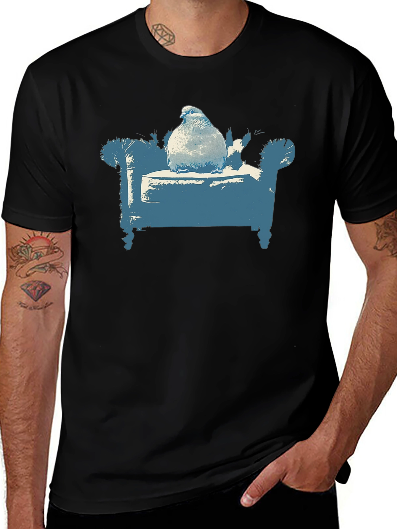 Pigeon on Couch Graphic T-Shirt - Quirky Menswear
