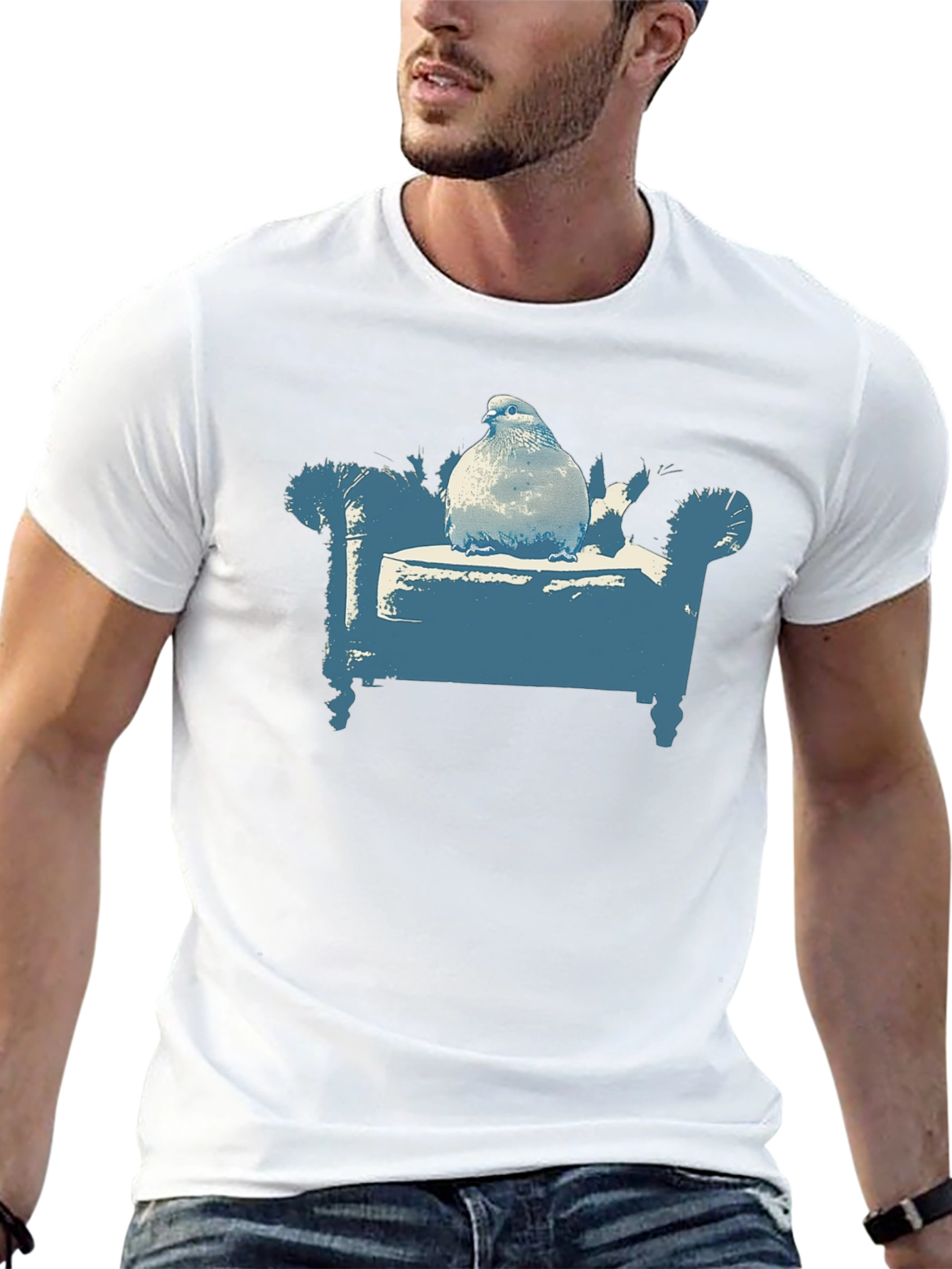 Pigeon on Couch Graphic T-Shirt - Quirky Menswear