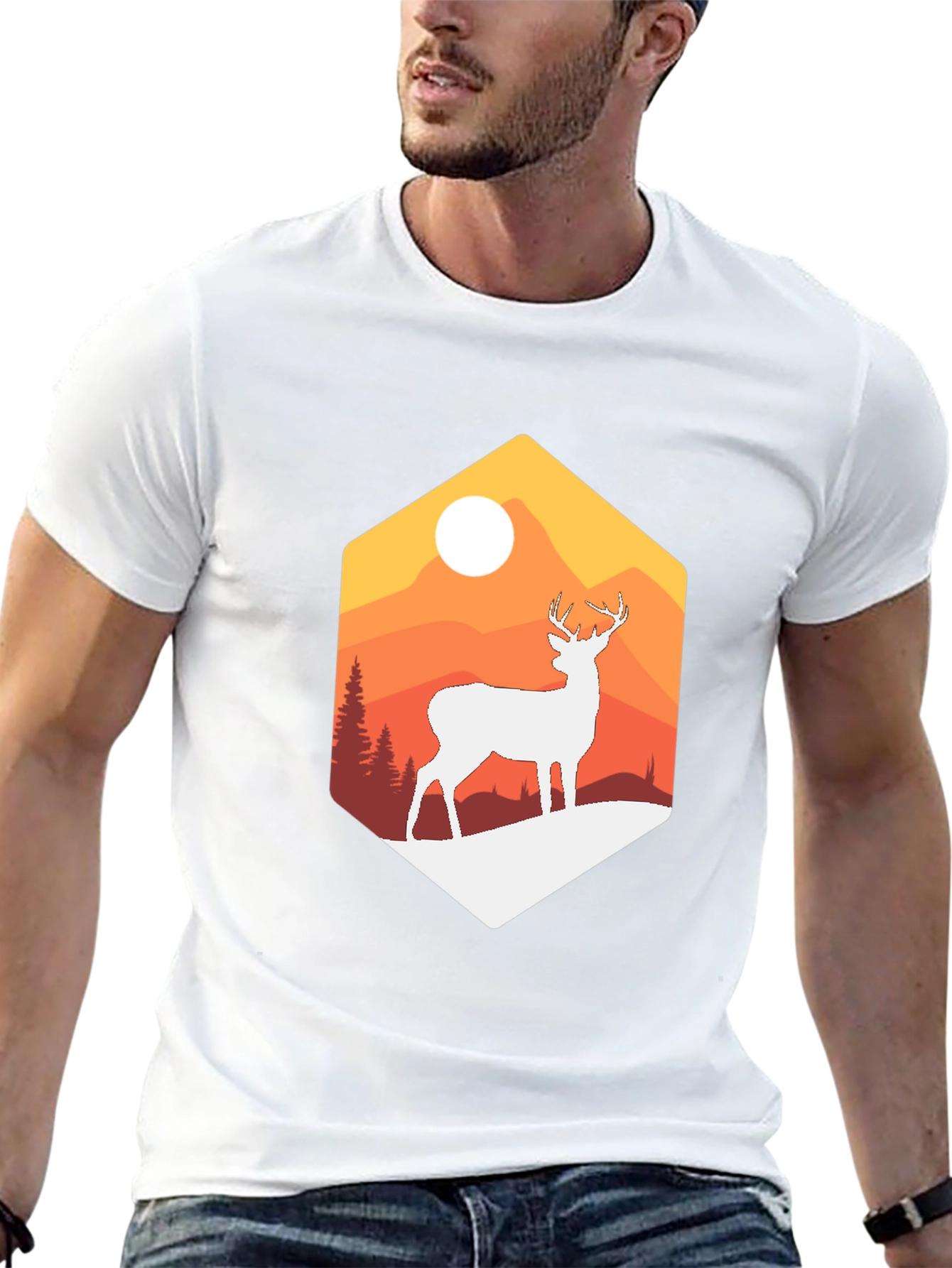 Mountain Deer Graphic Tee - Nature Inspired Design