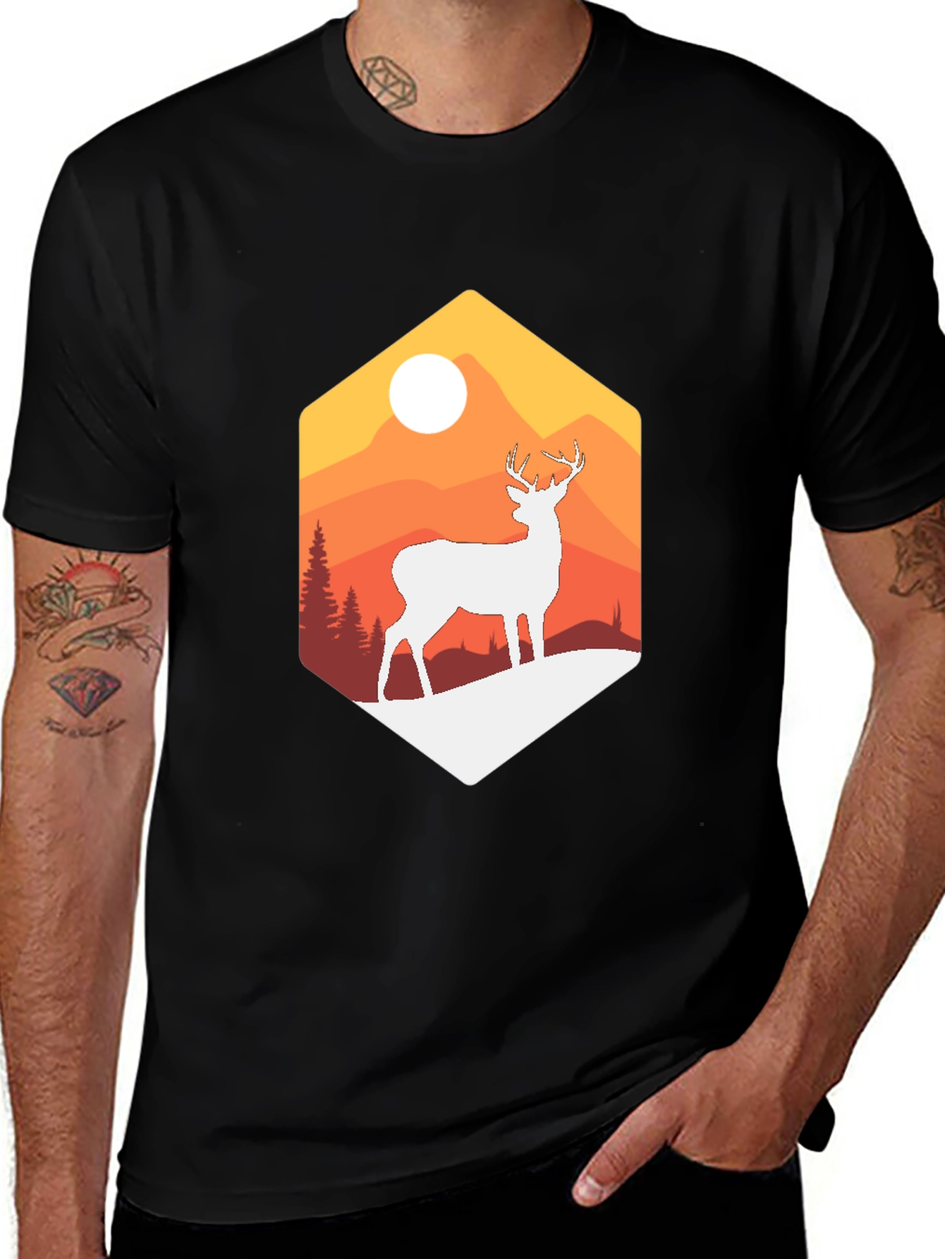 Mountain Deer Graphic Tee - Nature Inspired Design
